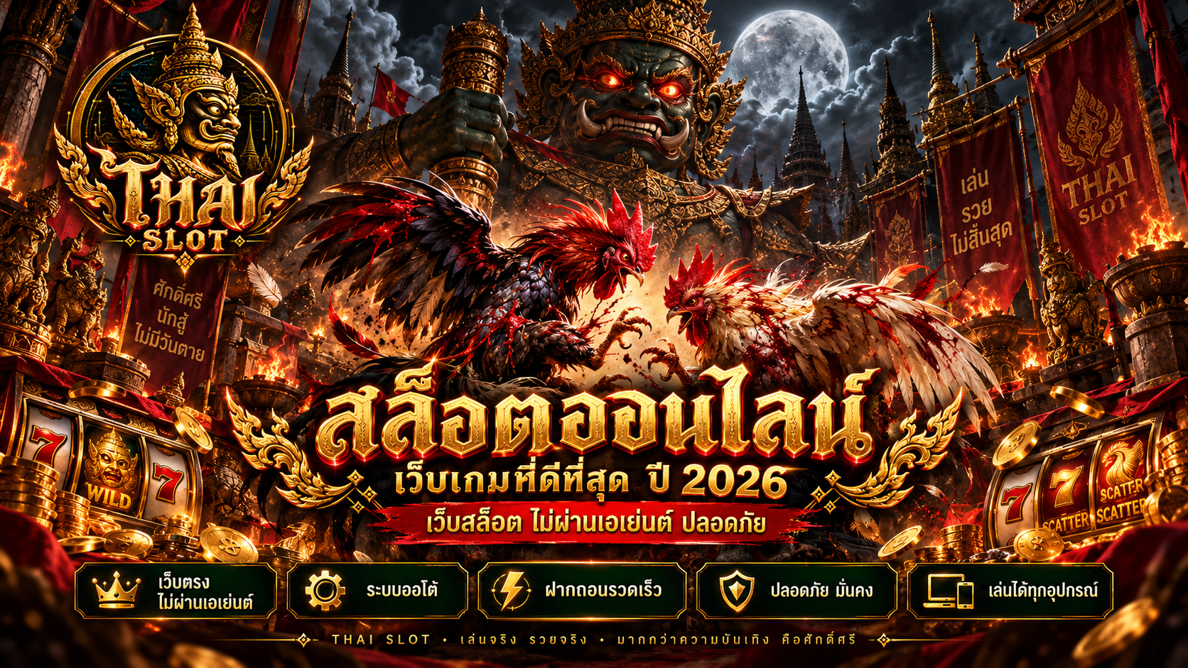 หน้าจอเกมสล็อตสมมติสำหรับอธิบายสัญลักษณ์และกติกา